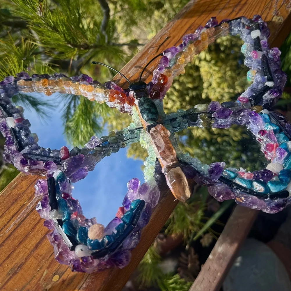 Terra Earth Goddess Butterfly Gemstone Encrusted Mirror